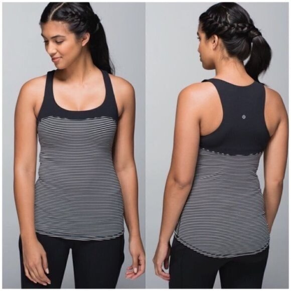 Lululemon Run: First Base Black & White Stripe Athletic Tank Top 4 - Picture 1 of 7
